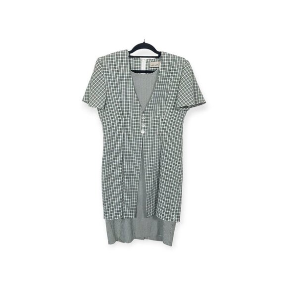 Kathie Lee Dresses & Skirts - Vintage Green Plaid Short Sleeve Button-Down Midi Dress By Kathie Lee SZ 8